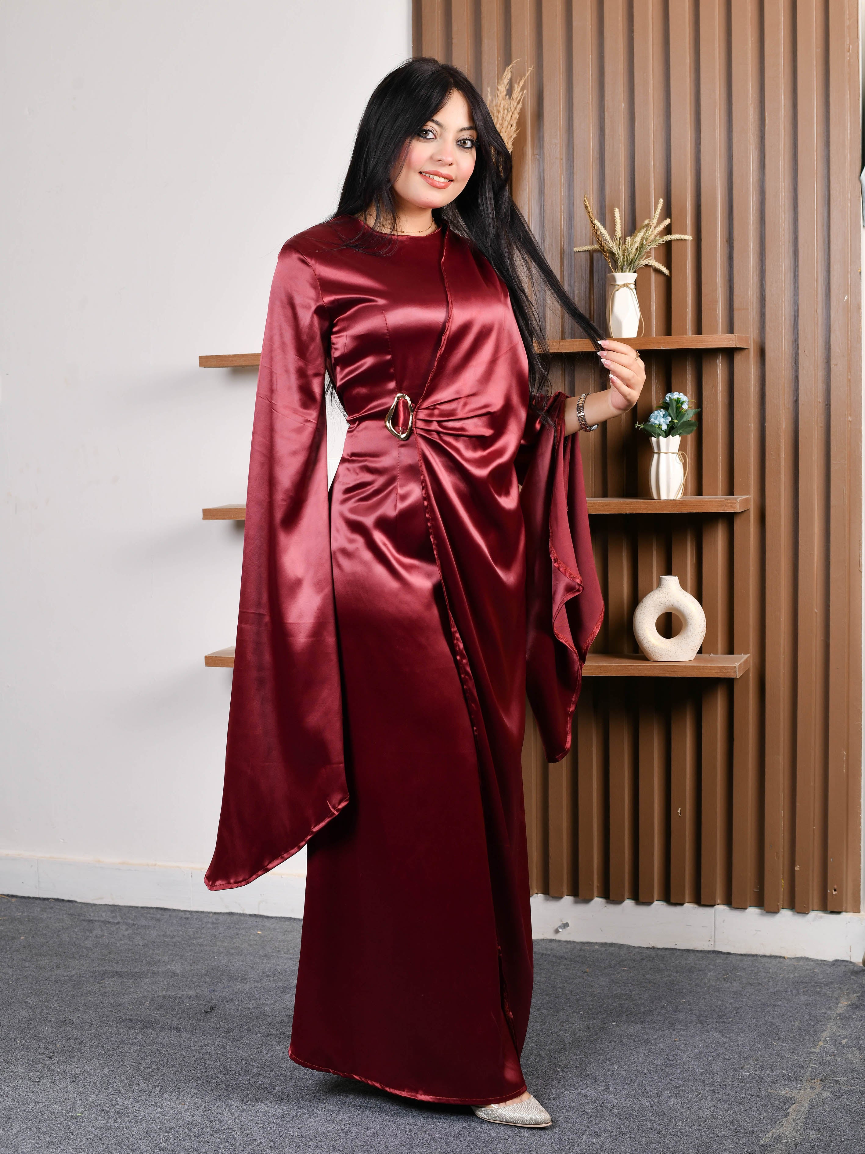 Elegant Butterfly Dress-Burgundy color