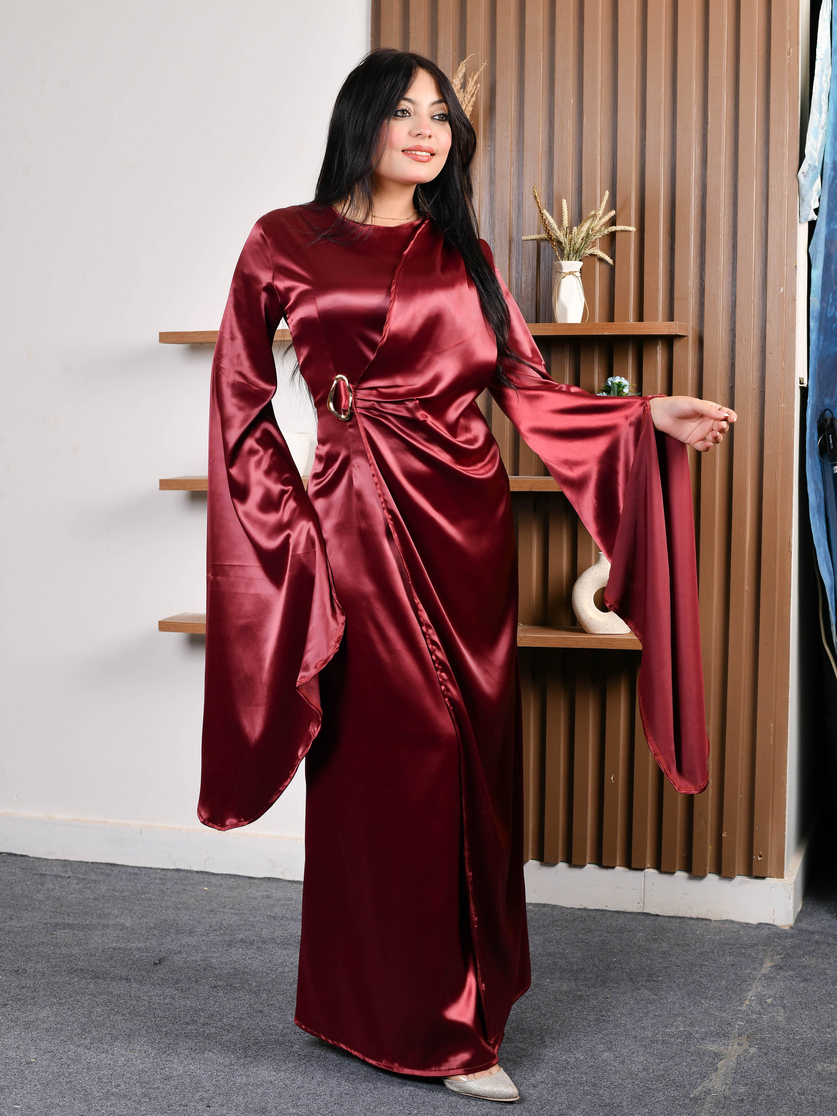 Elegant Butterfly Dress-Burgundy color