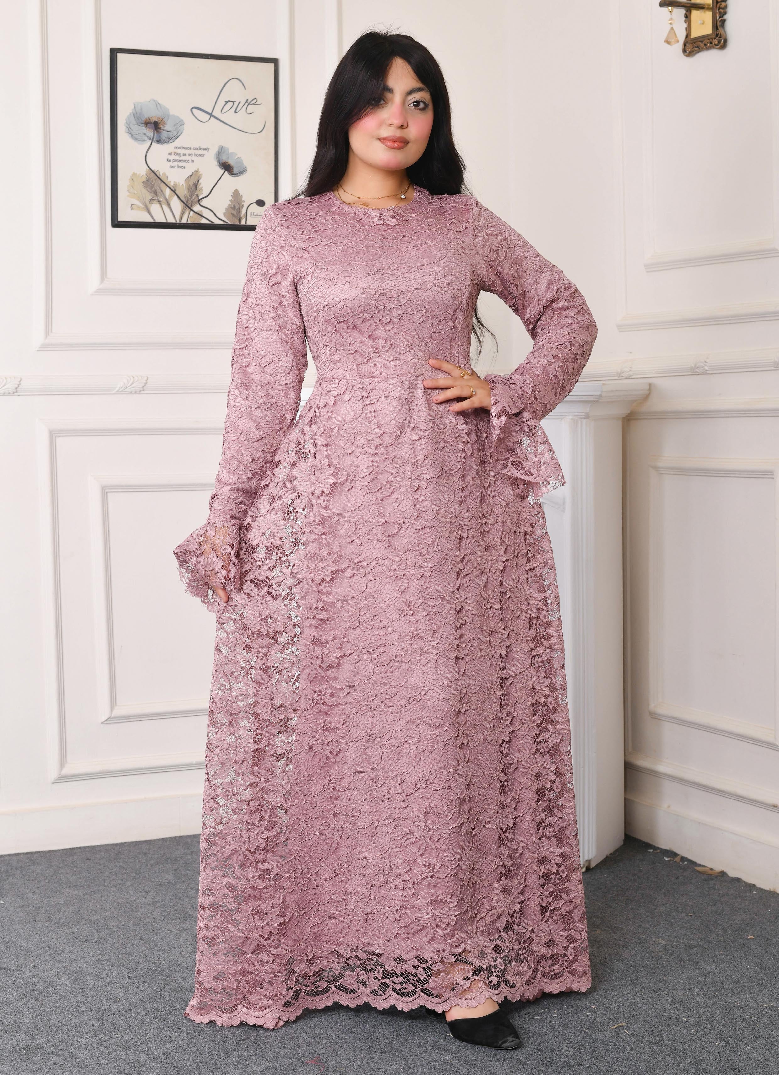 Elite Lace Evening Dress-Cashmere color