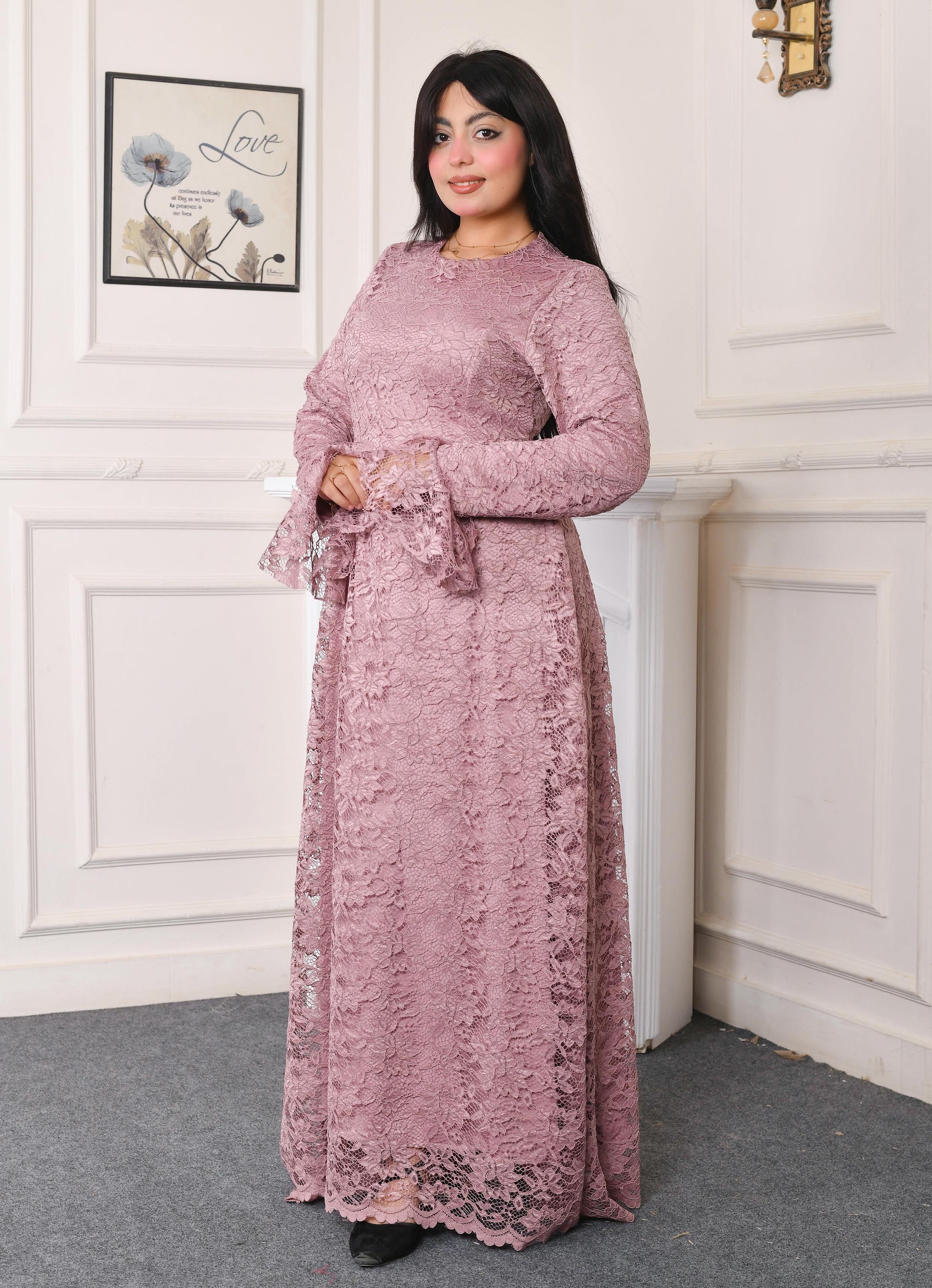 Elite Lace Evening Dress-Cashmere color