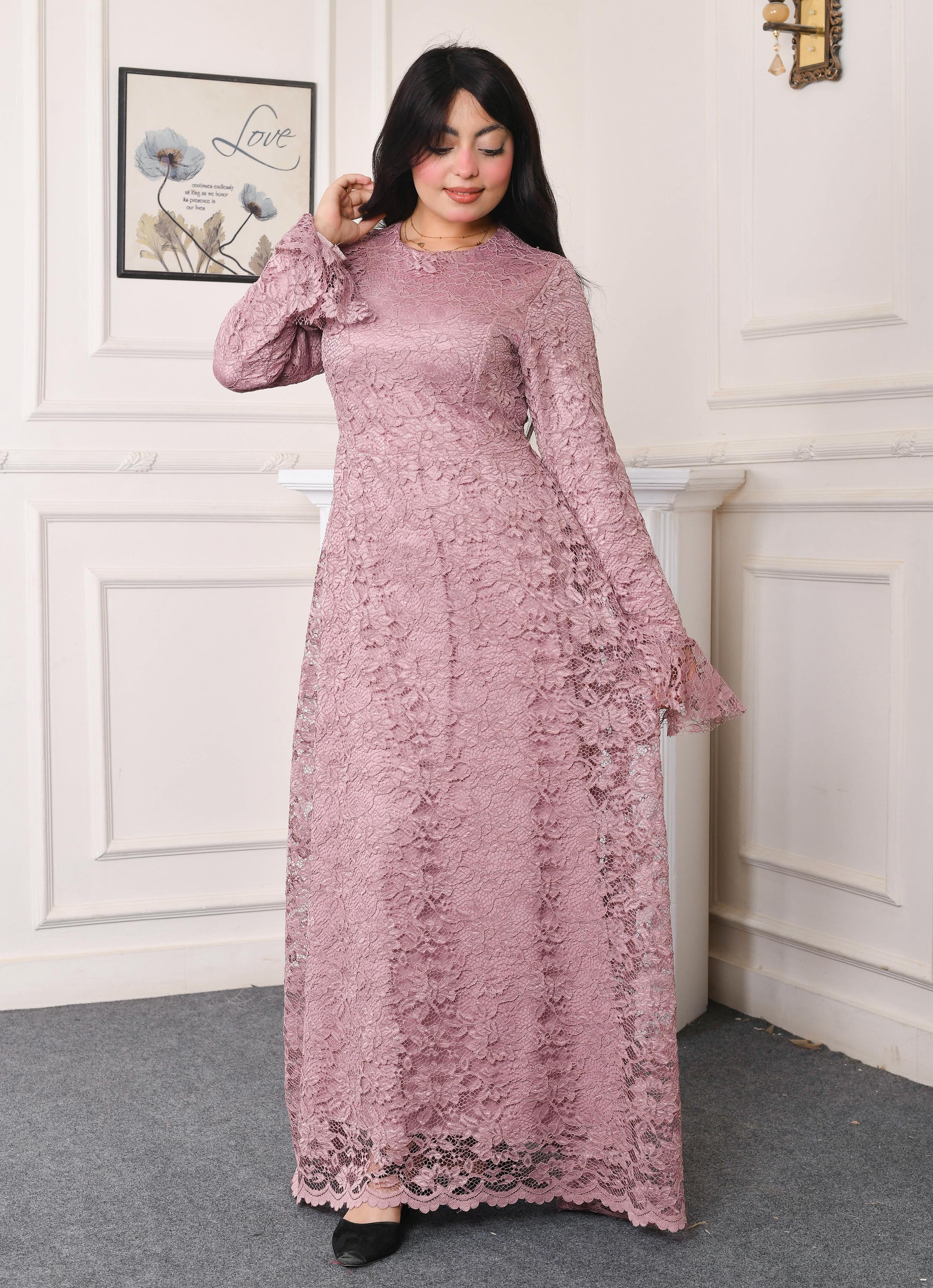Elite Lace Evening Dress-Cashmere color