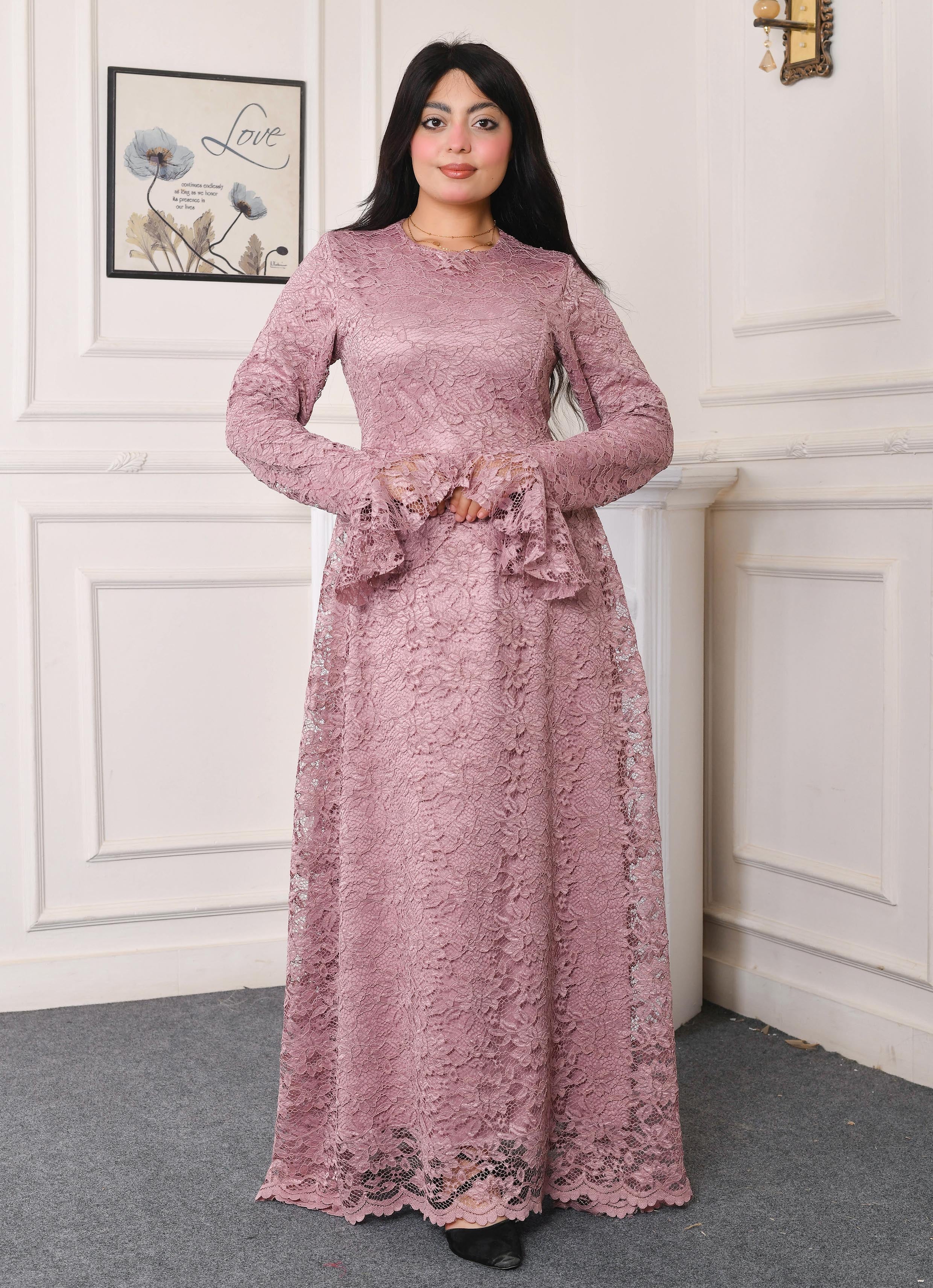 Elite Lace Evening Dress-Cashmere color