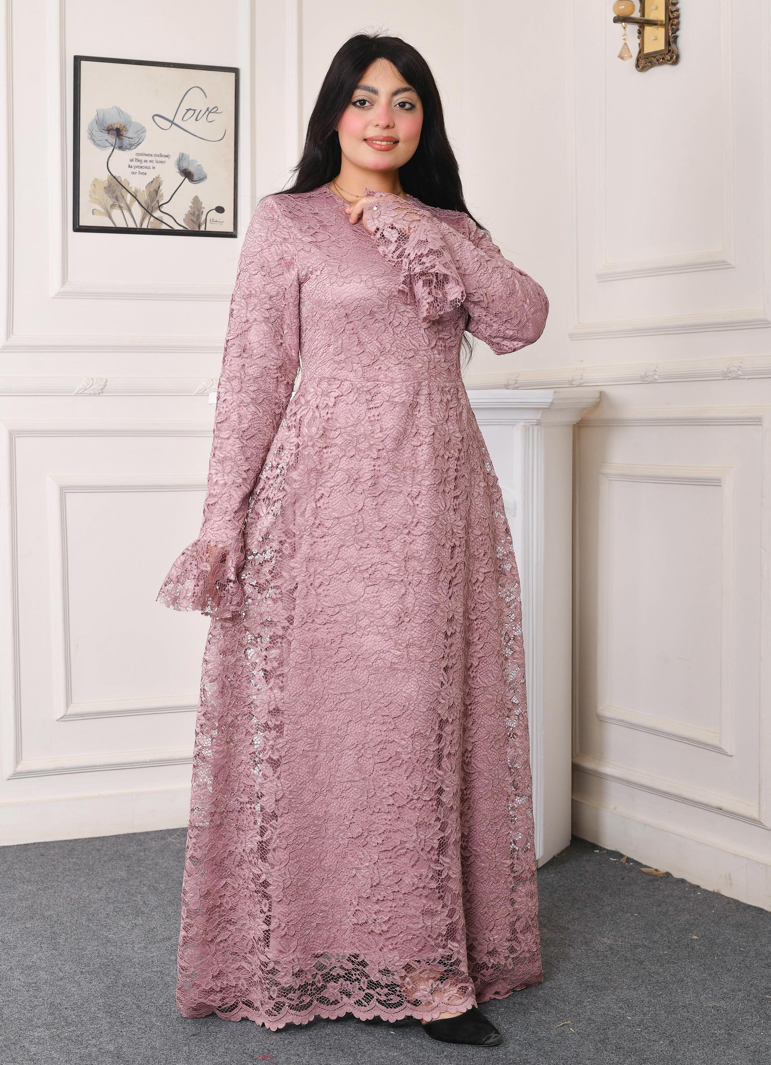 Elite Lace Evening Dress-Cashmere color