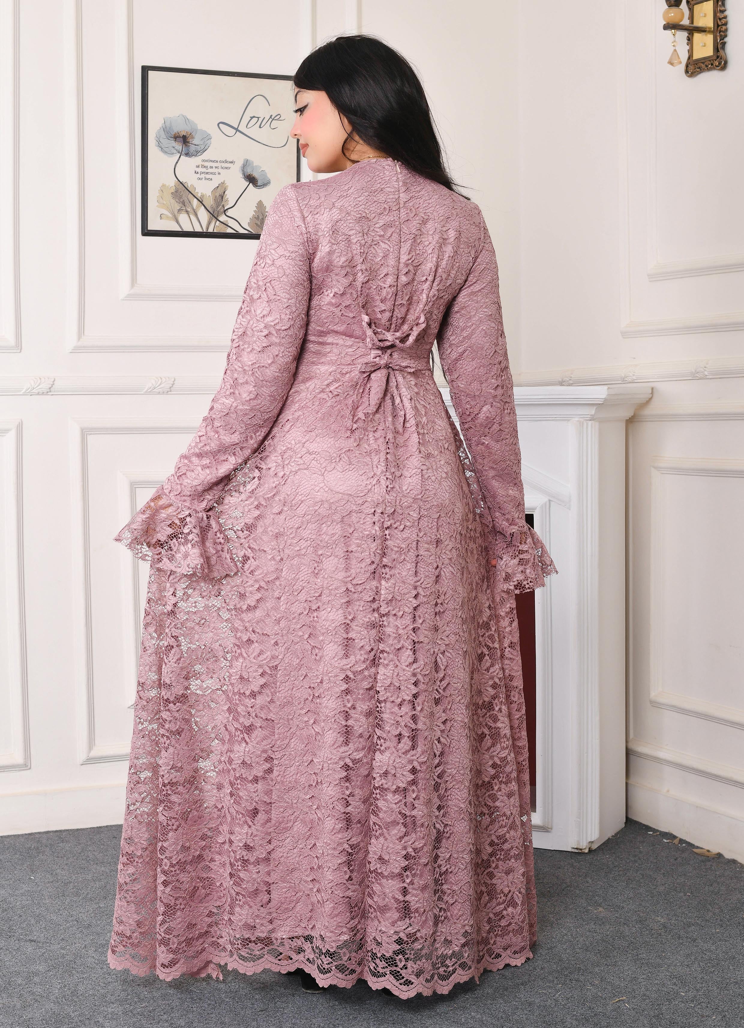 Elite Lace Evening Dress-Cashmere color