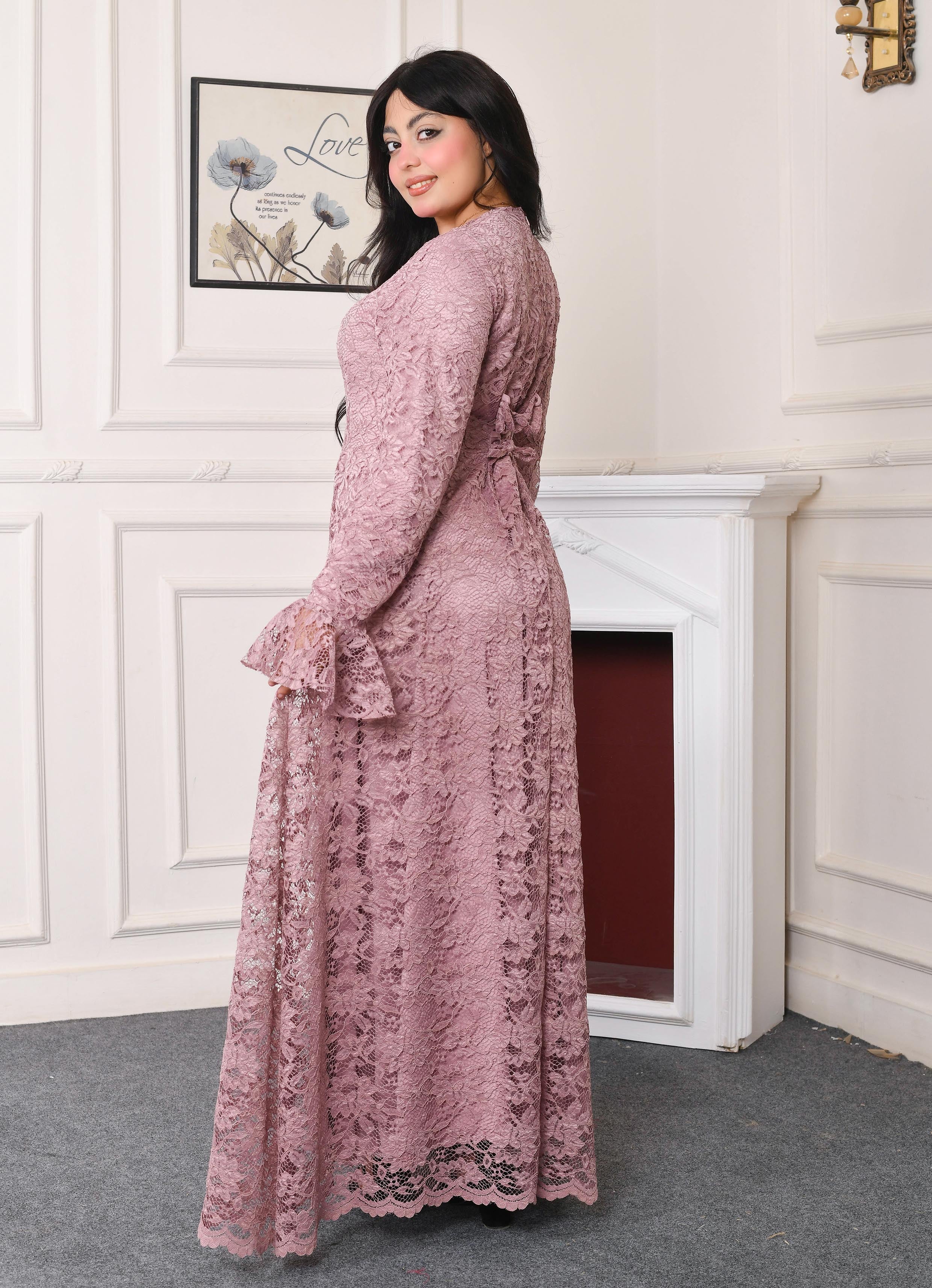 Elite Lace Evening Dress-Cashmere color