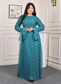 Elite Lace Evening Dress-Turquoise color