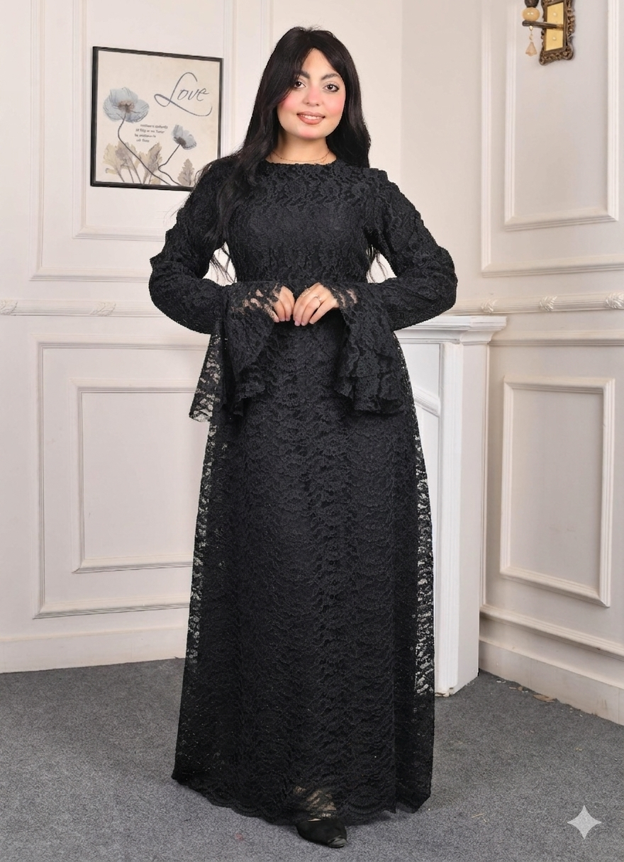 Elite Lace Evening Dress-Black color