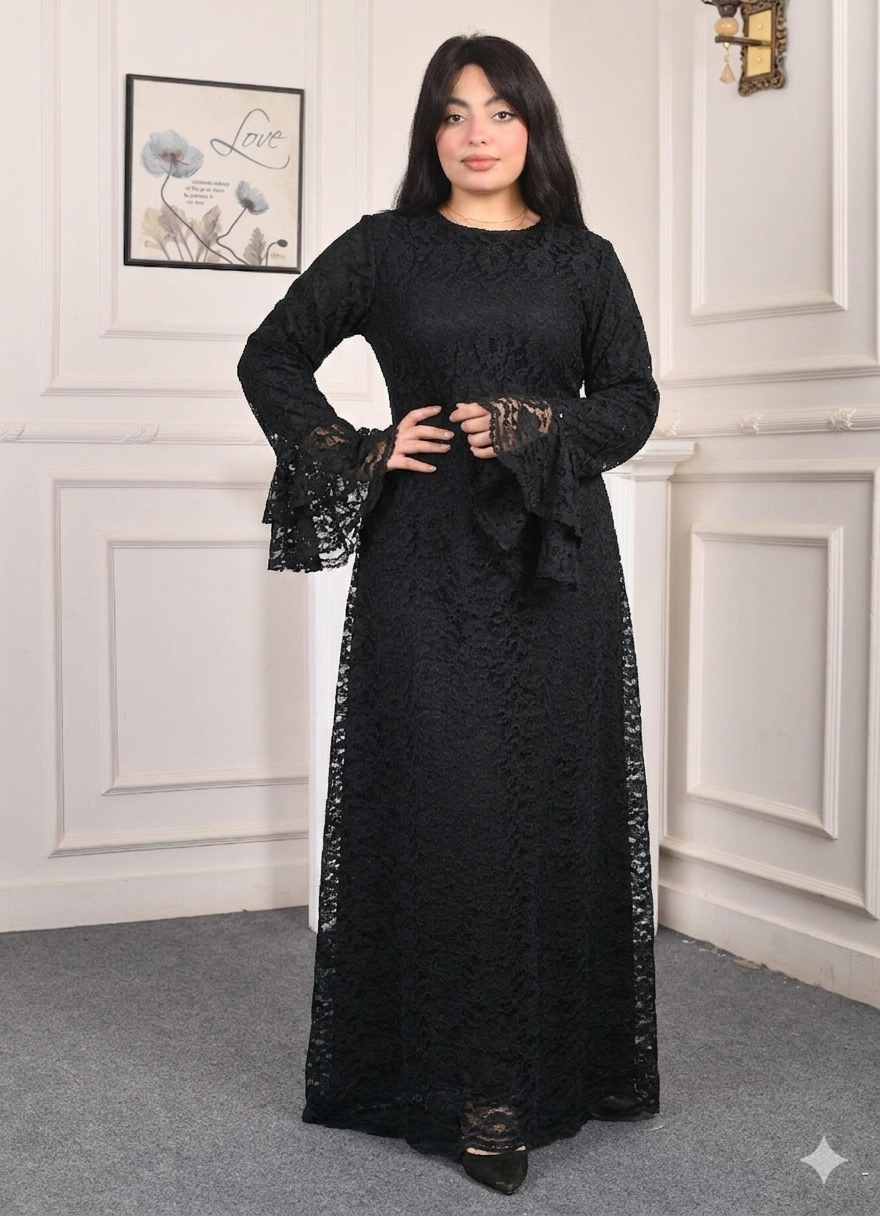 Elite Lace Evening Dress-Black color