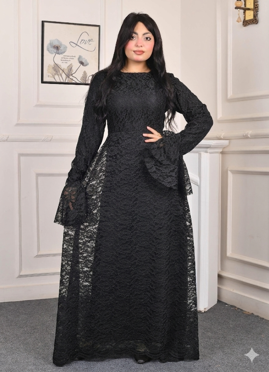 Elite Lace Evening Dress-Black color