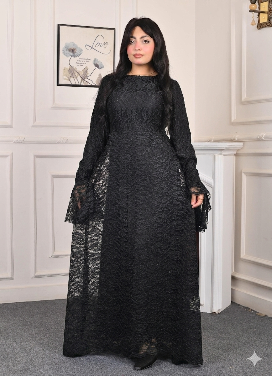Elite Lace Evening Dress-Black color