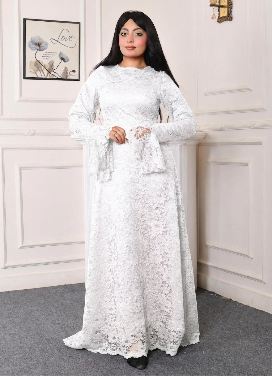 Elite Lace Evening Dress-White color
