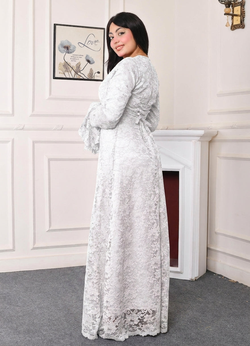 Elite Lace Evening Dress-White color