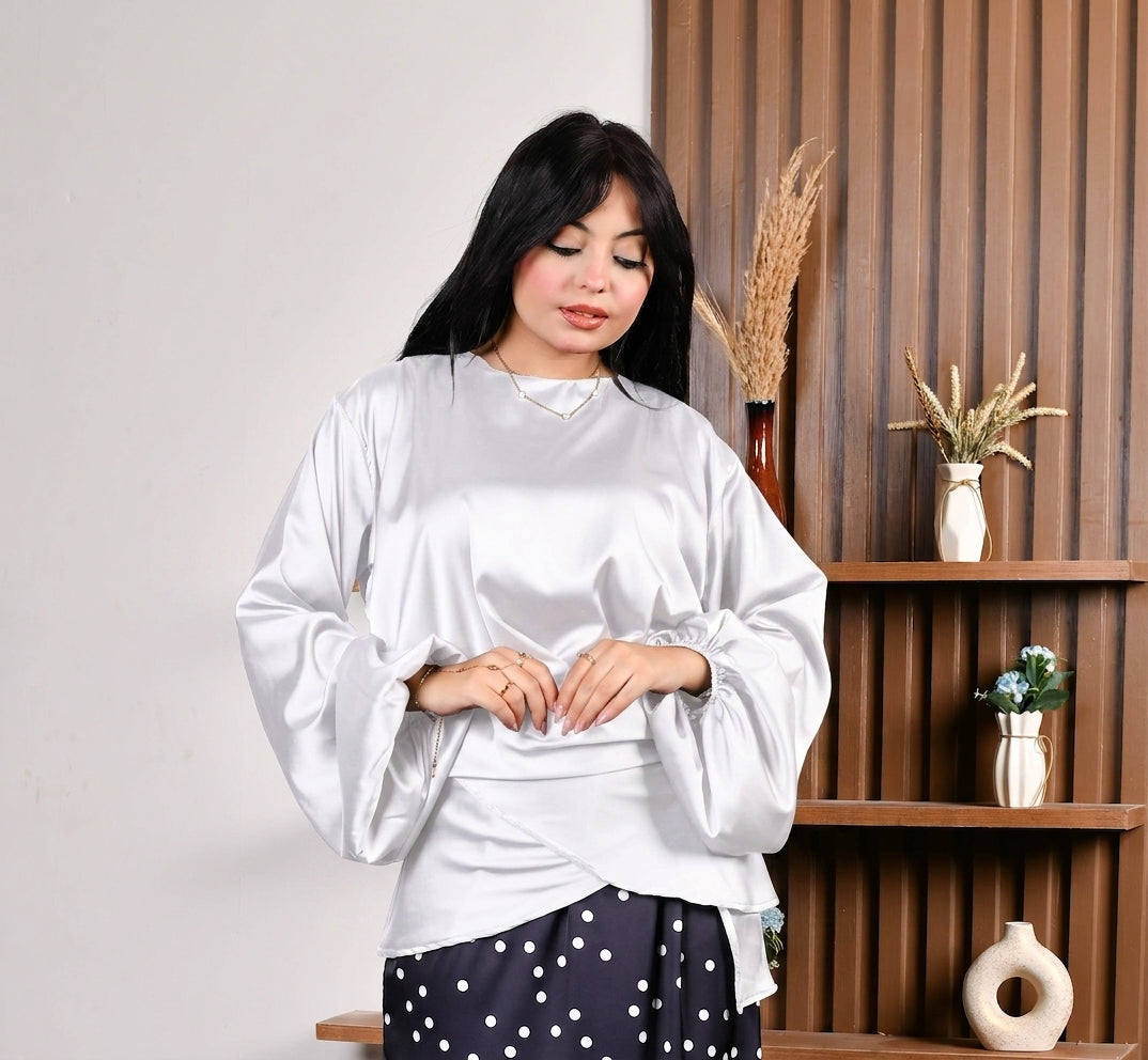 Armenian Satin Butterfly Blouse-White color