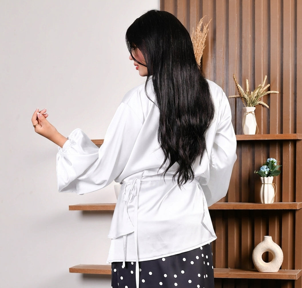 Armenian Satin Butterfly Blouse-White color